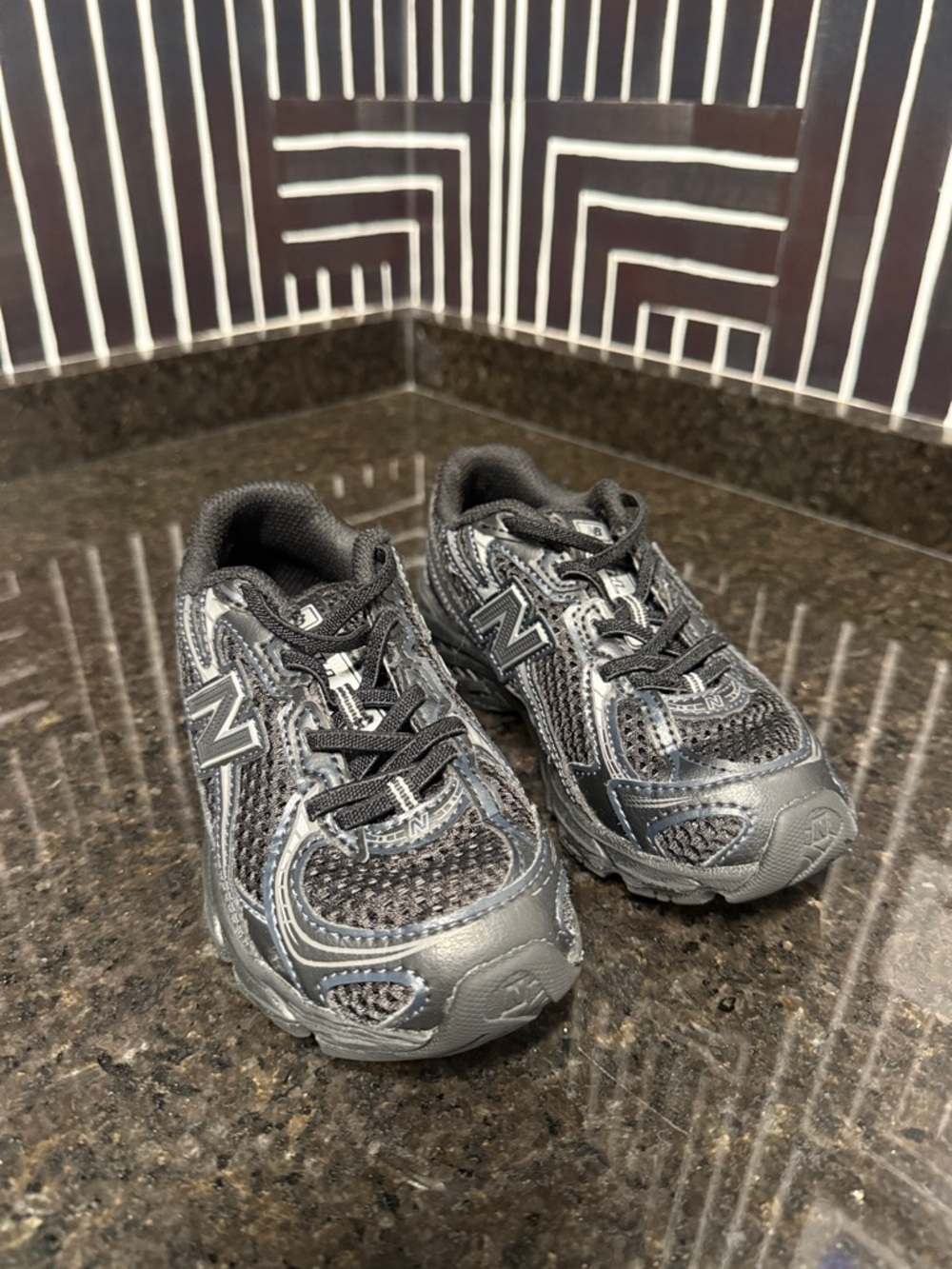New Balance Kids Black and Gray Mesh Sneakers